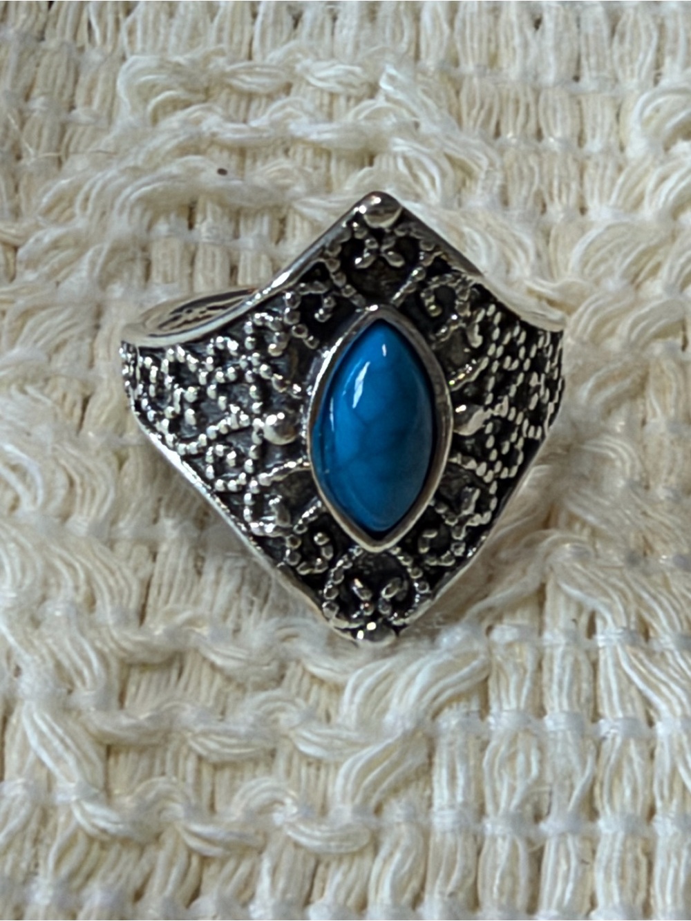 Turquoise Marquise Stone Silver-Tone Women’s Statement Ring